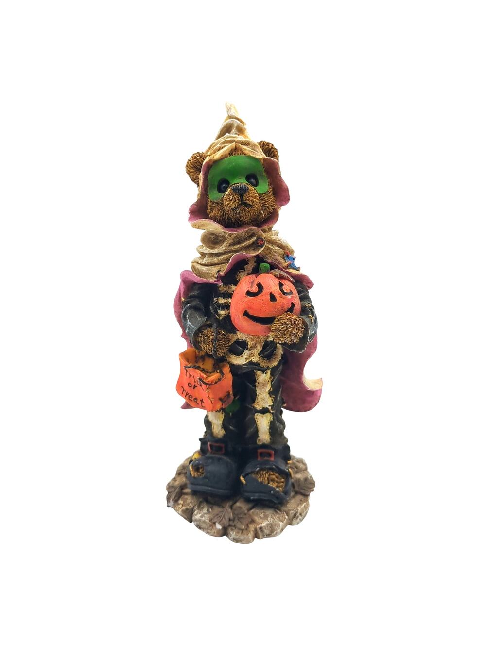 8" Resin Bear Halloween Costume Figurine Trick or Treat Pumpkin Skeleton Statue